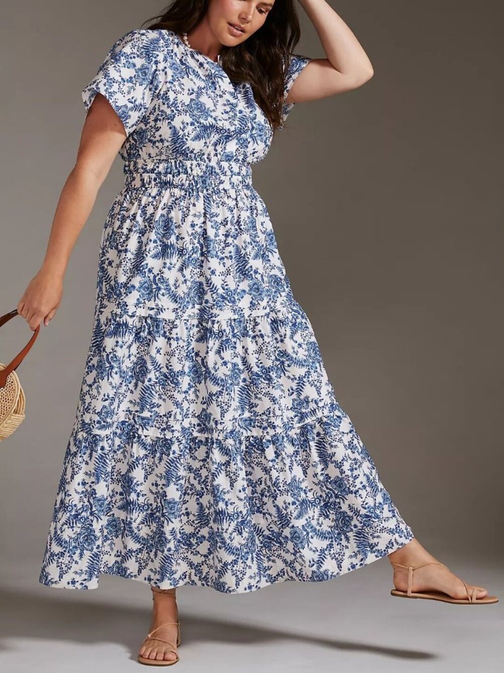 EUC Anthropologie Somerset Maxi Dress, blue and white floral, 1X